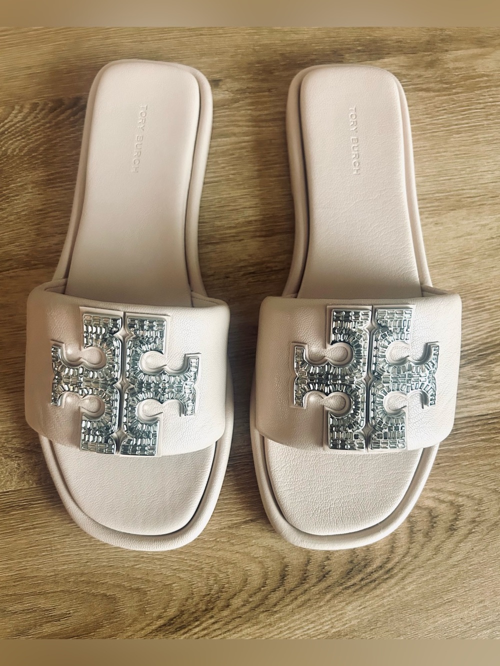 Tory Burch Double T Deco Sport Slide Sandals 8.5 NIB Shell Rose Pink